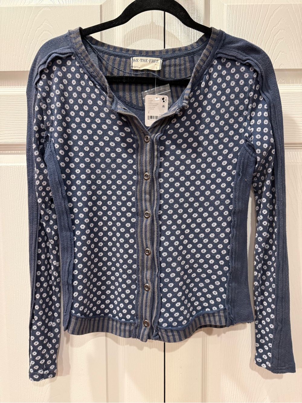 Free People We The Free Indigo Combo Thermal Henley Cardigan NWT Size S